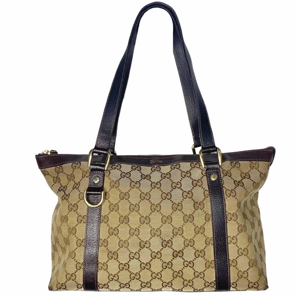 Gucci Handbags - Gucci GG Monogram Canvas Abbey Tote Purse Handbag Brown Leather Medium Satchel